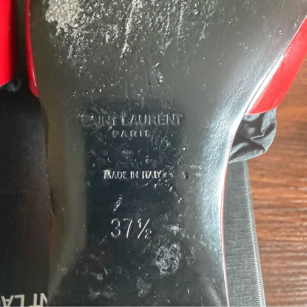 Saint Laurent Tribute Patent Leather Slide Sandals Red Size 37.5 - Picture 5 of 8